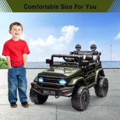 12V Kids Ride On Truck Car With Remote Control, Spring Suspension, 3 Speeds, LED Lights, Parent Safety Brake