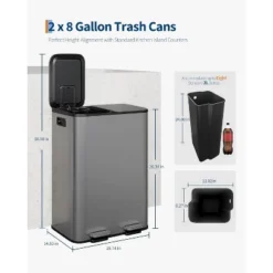 2 X 10.6 Gallon Stainless Steel Dual Trash Can, Step-On Kitchen Recycling Bin Combo With Lids And Inner Buckets 10 2 X 10.6 Gallon Stainless Steel Dual Trash Can, Step-On Kitchen Recycling Bin Combo With Lids And Inner Buckets -Living Aura Store GUEST 4b73a8cf 7057 4ecb 9582 bfa0c0bc9ef6