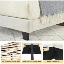 DobleePy Twin Plus Size Beige Kids Bed, Sturdy Velvet Headboard, Oak Wood Slats, Squeak Resistant, No Box Spring Needed, Easy Assembly -Living Aura Store GUEST 4bbd842a 3370 4be5 8a4b 9242fed94027