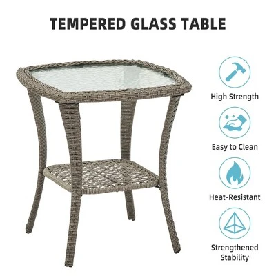 3 Piece Outdoor Patio Set - Wicker Rocking Bistro Set With 2 Swivel Chairs, Tempered Glass Top Table, Rattan Outdoor Furniture, For Porch Backyard 2 3 Piece Outdoor Patio Set - Wicker Rocking Bistro Set With 2 Swivel Chairs, Tempered Glass Top Table, Rattan Outdoor Furniture, For Porch Backyard - Image 2