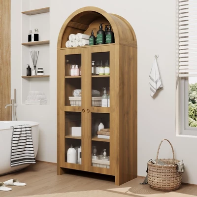 70 Inch Tall Arched Pantry Cabinet With Acrylic Doors - 5-Tier Adjustable Shelf, Wooden Storage, Modern Bookshelf For Kitchen, Dining, Living Room 6 70 Inch Tall Arched Pantry Cabinet With Acrylic Doors - 5-Tier Adjustable Shelf, Wooden Storage, Modern Bookshelf For Kitchen, Dining, Living Room - Image 6