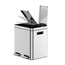 2 X 4 Gal Dual Trash Can, Hands-Free Trash Can With Soft Close Lid, Stainless Steel Garbage Can