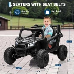 12V Kids UTV Ride-On Truck W/ Remote, 4WD/2WD Switch, Spring Suspension, EVA Tires, Bluetooth & LED Lights For Ages 3-8