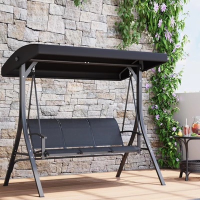3-Seat Outdoor Porch Swing Chair, Patio Hanging Swing With Adjustable Canopy And Armrests 1 3-Seat Outdoor Porch Swing Chair, Patio Hanging Swing With Adjustable Canopy And Armrests