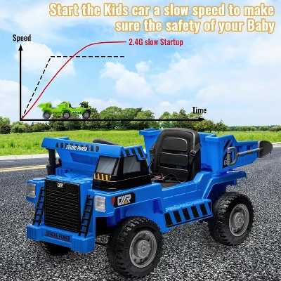 12V Ride On Dump Truck For Kids, With Electric Dump Bed, Remote Control And Extra Shovel, USB, MP3, Music Player 4 12V Ride On Dump Truck For Kids, With Electric Dump Bed, Remote Control And Extra Shovel, USB, MP3, Music Player - Image 4