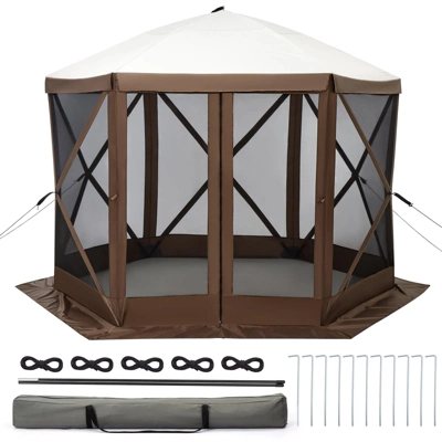 Gazebo Screen Tent With Mosquito Netting, 6 Sided Pop Up Canopy Shelter, With Carrying Bag, Ground Stakes, For Outdoor Camping, Lawn, Backyard 7 Gazebo Screen Tent With Mosquito Netting, 6 Sided Pop Up Canopy Shelter, With Carrying Bag, Ground Stakes, For Outdoor Camping, Lawn, Backyard - Image 7
