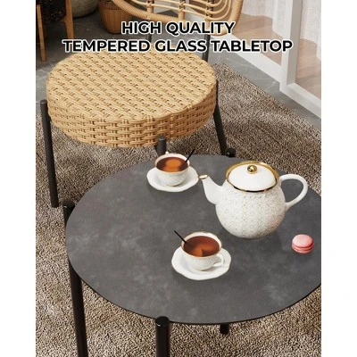 3 Pieces Patio Set Outdoor Wicker Bistro Set All-Weather Rattan Deck Conversation Set Of 3 With Table & Cushions For Deck Patio Balcony Backyard 3 3 Pieces Patio Set Outdoor Wicker Bistro Set All-Weather Rattan Deck Conversation Set Of 3 With Table & Cushions For Deck Patio Balcony Backyard - Image 3