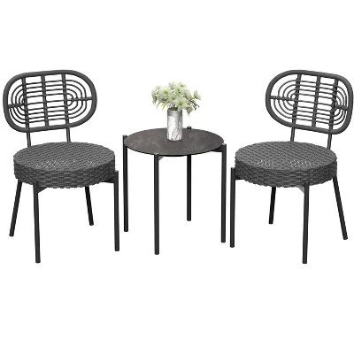 3 Pieces Patio Set Outdoor Wicker Bistro Set All-Weather Rattan Deck Conversation Set Of 3 With Table & Cushions For Deck Patio Balcony Backyard 8 3 Pieces Patio Set Outdoor Wicker Bistro Set All-Weather Rattan Deck Conversation Set Of 3 With Table & Cushions For Deck Patio Balcony Backyard - Image 8