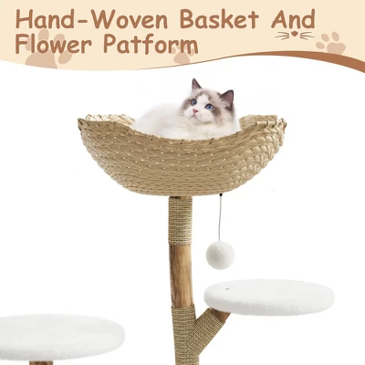 Modern Wood Cat Tree Tower For Large Cats, Luxury Pear Wood Condo, Platforms, Scratching Posts, All-Season Mats, 43" Cat Furniture 3 Modern Wood Cat Tree Tower For Large Cats, Luxury Pear Wood Condo, Platforms, Scratching Posts, All-Season Mats, 43" Cat Furniture - Image 3