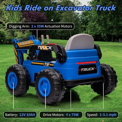 12V Kids Ride On Excavator Digger Car With Remote Control & Electric Digging Arm With 10Ah Large Battery, 4x75W Driving Motors 2 12V Kids Ride On Excavator Digger Car With Remote Control & Electric Digging Arm With 10Ah Large Battery, 4x75W Driving Motors - Image 2