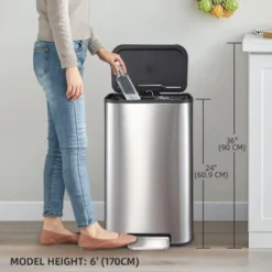 Stainless Steel Kitchen Trash Can 13 Gal, Hand Free Garbage Can With Inner Bucket & Soft Close Lid -Living Aura Store GUEST 5537e61f 4e32 48d2 ae1c 58a12f8a2266