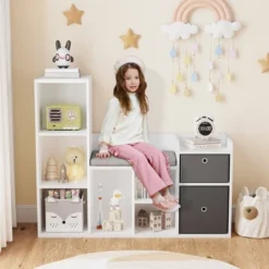 Kids Bookshelf, Children Bookcase With Soft Cushion Seat, Children Toy Storage Cubby, Kids Storage Cabinet For Playroom, Kids Room, Hallway -Living Aura Store GUEST 58408aa0 3b35 4f9c a6b5 07a50bb55dd8