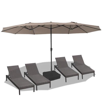 15 FT Extra Large Patio Umbrella W/ Base, Double-Sided Umbrella With Crank Handle, Outdoor UVProtective Pool Umbrella For Garden, Backyard, Poolside 9 15 FT Extra Large Patio Umbrella W/ Base, Double-Sided Umbrella With Crank Handle, Outdoor UVProtective Pool Umbrella For Garden, Backyard, Poolside - Image 9