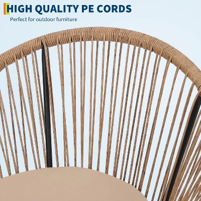 3 Piece Outdoor Seating Acapulco Chair Glass Top Side Table And 2 Chairs With Cushions PE Rattan All-Weather Patio Conversation Bistro Set 3 3 Piece Outdoor Seating Acapulco Chair Glass Top Side Table And 2 Chairs With Cushions PE Rattan All-Weather Patio Conversation Bistro Set - Image 3