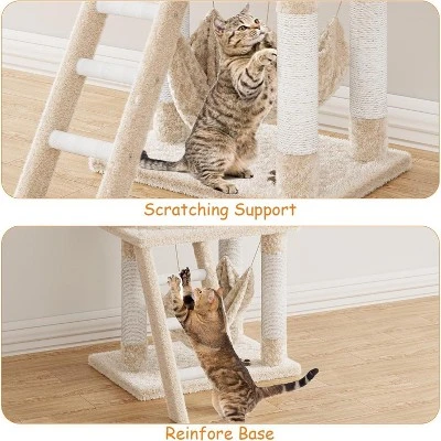 Cat Tree, Tall Cat Tower Condo For Indoor Large Cats, Cat House Furniture With Padded Plush Perch Sisal Scratching Posts 3 Cat Tree, Tall Cat Tower Condo For Indoor Large Cats, Cat House Furniture With Padded Plush Perch Sisal Scratching Posts - Image 3