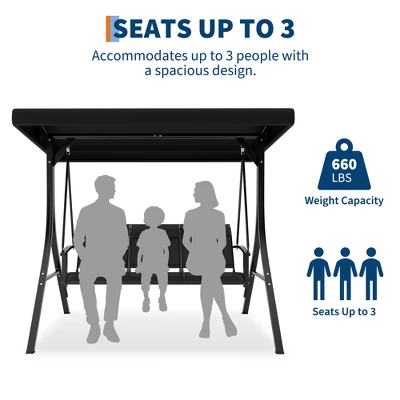 3-Seat Outdoor Porch Swing Chair, Patio Hanging Swing With Adjustable Canopy And Armrests 3 3-Seat Outdoor Porch Swing Chair, Patio Hanging Swing With Adjustable Canopy And Armrests - Image 3