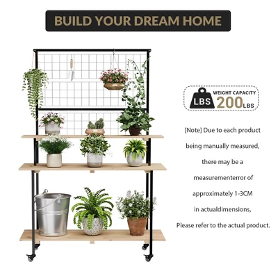 3 Tier Plant Stand With Wheels, Gridwall Display Stand With Gridwall Panels & Hanging Bar, Heavy Duty Metal Plant Shelf Rack For Home Garden 1 3 Tier Plant Stand With Wheels, Gridwall Display Stand With Gridwall Panels & Hanging Bar, Heavy Duty Metal Plant Shelf Rack For Home Garden