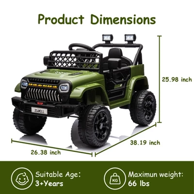 Kids Ride On Truck Car With Remote Control, 12V Battery Powered Electric Car With Spring Suspension, MP3 Player, LED Light, 3 Speed For Boys Girls 3+ 3 Kids Ride On Truck Car With Remote Control, 12V Battery Powered Electric Car With Spring Suspension, MP3 Player, LED Light, 3 Speed For Boys Girls 3+ - Image 3
