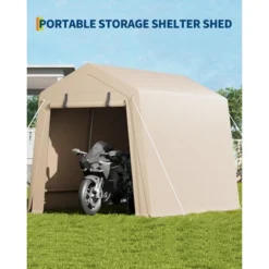 7x10 FT Outdoor Storage Shed, Motorcycle Shed With 2 Roll-Up Zipper Doors & Vents, Heavy-Duty Carport Portable Garage For Bike Firewood Tools, Khaki -Living Aura Store GUEST 5dd92817 98f0 4db0 8e08 f36151c08746