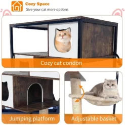 Cat Litter Box Enclosure, Hidden Litter Box Cabinet With Condo, Hammock, Scratching Mat & Post, Cat House With Storage Shelves & Wheels -Living Aura Store GUEST 5dec262a be27 453b ad1a 1c16af088b31