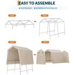 7x10 FT Outdoor Storage Shed, Motorcycle Shed With 2 Roll-Up Zipper Doors & Vents, Heavy-Duty Carport Portable Garage For Bike Firewood Tools, Khaki -Living Aura Store GUEST 5f29617a 74cc 4df8 b0ec 30ddfa48a421