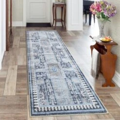 Washable Vintage Living Room Rugs,Floral Print Retro Accent Bedroom Carpet, Large Non Slip Area Rug For Kitchen Dining Room