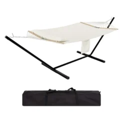 Ultra-Comfort 2-Person Hammock Set With Foldable Steel Frame - Heavy-Duty Outdoor Lounger, 450lb Capacity, Carry Bag, Garden, Camping & Patio 19 Ultra-Comfort 2-Person Hammock Set With Foldable Steel Frame - Heavy-Duty Outdoor Lounger, 450lb Capacity, Carry Bag, Garden, Camping & Patio -Living Aura Store GUEST 61fdf567 9b5b 4e41 bd84 40743409c4b2