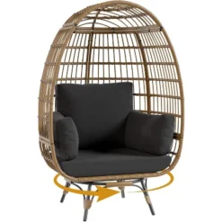 Swivel Egg Chair, PE Rattan Lounge Chair With Cushion & Steel Frame For Indoor/Outdoor Use - DLEC28 15 Swivel Egg Chair, PE Rattan Lounge Chair With Cushion & Steel Frame For Indoor/Outdoor Use - DLEC28 -Living Aura Store GUEST 65078da8 4e87 4f41 86b9 949d58e7a838