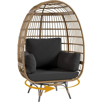 Swivel Egg Chair, PE Rattan Lounge Chair With Cushion & Steel Frame For Indoor/Outdoor Use - DLEC28 8 Swivel Egg Chair, PE Rattan Lounge Chair With Cushion & Steel Frame For Indoor/Outdoor Use - DLEC28 - Image 8