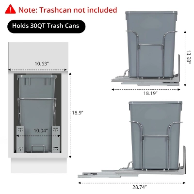 Undercabinet Trash System: 30L/35L Pull-Out Drawers W/Door Kits & Dampers | Fits 10-12" Cabinets | Steel | Silver (No Bins Included) 1 Undercabinet Trash System: 30L/35L Pull-Out Drawers W/Door Kits & Dampers | Fits 10-12" Cabinets | Steel | Silver (No Bins Included)
