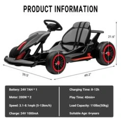 24V Kids Go Kart, Powerful Drift Kart With Dual 150W Motors, High Speed Electric Outdoor Ride On Toy, Battery Powered Ride On Racing Car With Music -Living Aura Store GUEST 65d3c607 3a72 4316 9646 cb81579feda8