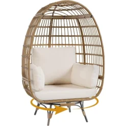 Swivel Egg Chair, PE Rattan Lounge Chair With Cushion & Steel Frame For Indoor/Outdoor Use - DLEC28 14 Swivel Egg Chair, PE Rattan Lounge Chair With Cushion & Steel Frame For Indoor/Outdoor Use - DLEC28 -Living Aura Store GUEST 66346f01 593a 444f 8cd2 09606f33f92a