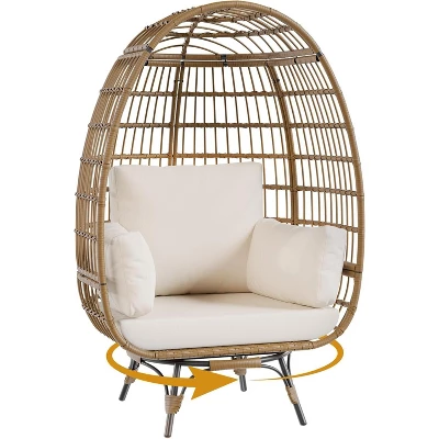 Swivel Egg Chair, PE Rattan Lounge Chair With Cushion & Steel Frame For Indoor/Outdoor Use - DLEC28 7 Swivel Egg Chair, PE Rattan Lounge Chair With Cushion & Steel Frame For Indoor/Outdoor Use - DLEC28 - Image 7