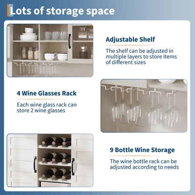 72 Inch Tall Kitchen Pantry Cabinet With 4 Doors And 2 Drawers, Wine Rack, Large Kitchen Storage, Adjustable Shelf, Coffee Wine Bar Counter 3 72 Inch Tall Kitchen Pantry Cabinet With 4 Doors And 2 Drawers, Wine Rack, Large Kitchen Storage, Adjustable Shelf, Coffee Wine Bar Counter - Image 3