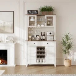 72 Inch Tall Kitchen Pantry Cabinet With 4 Doors And 2 Drawers, Wine Rack, Large Kitchen Storage, Adjustable Shelf, Coffee Wine Bar Counter 14 72 Inch Tall Kitchen Pantry Cabinet With 4 Doors And 2 Drawers, Wine Rack, Large Kitchen Storage, Adjustable Shelf, Coffee Wine Bar Counter -Living Aura Store GUEST 6b08a129 4dfd 4569 9a92 115ad42fc342