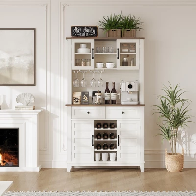 72 Inch Tall Kitchen Pantry Cabinet With 4 Doors And 2 Drawers, Wine Rack, Large Kitchen Storage, Adjustable Shelf, Coffee Wine Bar Counter 7 72 Inch Tall Kitchen Pantry Cabinet With 4 Doors And 2 Drawers, Wine Rack, Large Kitchen Storage, Adjustable Shelf, Coffee Wine Bar Counter - Image 7