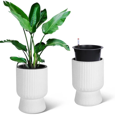 14.2" Tall Planters Set Of 2, Self Watering Pots With Built-in Drainage And A Water Level Monitor 9 14.2" Tall Planters Set Of 2, Self Watering Pots With Built-in Drainage And A Water Level Monitor - Image 9