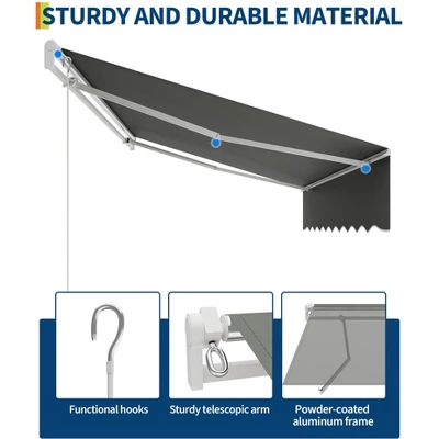 Manual Retractable Awning - Waterproof Sun Shade Patio Awning, Aluminum Frame, 280g Polyester Fabric, Adjustable Roll Out Awning For House Deck Porch 6 Manual Retractable Awning - Waterproof Sun Shade Patio Awning, Aluminum Frame, 280g Polyester Fabric, Adjustable Roll Out Awning For House Deck Porch - Image 6
