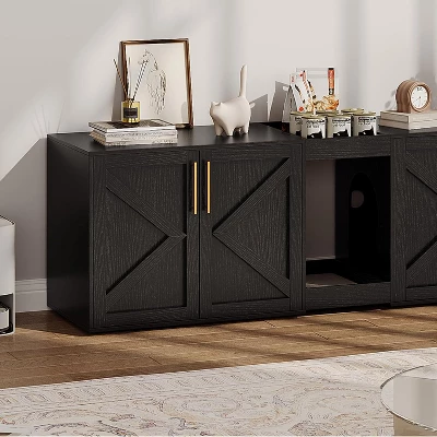 Cat Litter Box Enclosure For 2 Cats, Wooden Litter Box Cabinet, Large Enclosed Cat Box Furniture With Storage Shelf, Soft Cushion 7 Cat Litter Box Enclosure For 2 Cats, Wooden Litter Box Cabinet, Large Enclosed Cat Box Furniture With Storage Shelf, Soft Cushion - Image 7