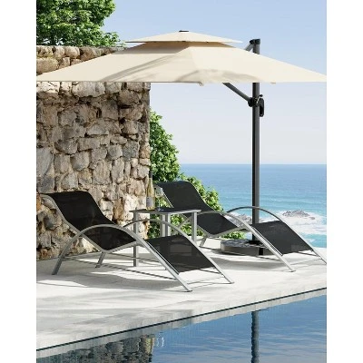 Patio Chaise Lounge Set Of 3, Outdoor Pool/Beach Sunbathing Lawn Lounger With Arm & Side Table, For Poolside, Backyard 1 Patio Chaise Lounge Set Of 3, Outdoor Pool/Beach Sunbathing Lawn Lounger With Arm & Side Table, For Poolside, Backyard
