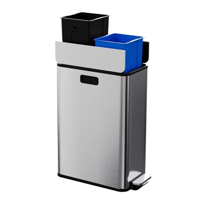 15-Gallon Dual Trash Can, Step-On Pedal Kitchen Trash Bin With Butterfly Lid, Removable Inner Bucket 8 15-Gallon Dual Trash Can, Step-On Pedal Kitchen Trash Bin With Butterfly Lid, Removable Inner Bucket - Image 8