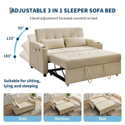 3 In 1 Convertible Sleeper Sofa Bed, Corduroy Couches With Pull-Out Bed, Adjustable Backrest, Charging Port , Modern Sofa For Living Room 1 3 In 1 Convertible Sleeper Sofa Bed, Corduroy Couches With Pull-Out Bed, Adjustable Backrest, Charging Port , Modern Sofa For Living Room