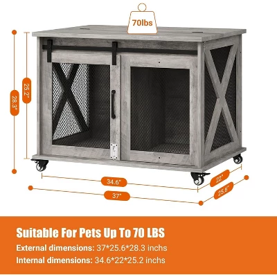37 Inch Dog Crate Furniture, Indoor Dog Cage With Sliding Barn Door, Flip Top Dog Kennel End Table With Removable Divider 5 37 Inch Dog Crate Furniture, Indoor Dog Cage With Sliding Barn Door, Flip Top Dog Kennel End Table With Removable Divider - Image 5