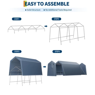 10x15FT Outdoor Storage Shed, Portable Carport With Roll-up Zipper Door And Windows, Heavy Duty Motorcycle Shed Garage Tent For Bike Firewood Tools 4 10x15FT Outdoor Storage Shed, Portable Carport With Roll-up Zipper Door And Windows, Heavy Duty Motorcycle Shed Garage Tent For Bike Firewood Tools - Image 4