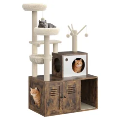 Litter Box Enclosure With Cat Tree Tower & Condo - Hidden Pet Washroom With Sisal Scratching Post, Hammocks, Condo, Multi Platform, Soft Plush Perch 16 Litter Box Enclosure With Cat Tree Tower & Condo - Hidden Pet Washroom With Sisal Scratching Post, Hammocks, Condo, Multi Platform, Soft Plush Perch -Living Aura Store GUEST 7043795a 8cfb 4444 853a d6566d30fc21