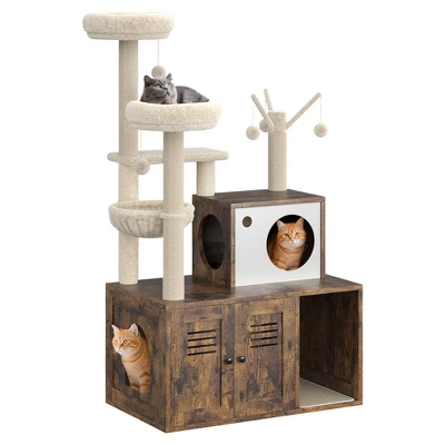 Litter Box Enclosure With Cat Tree Tower & Condo - Hidden Pet Washroom With Sisal Scratching Post, Hammocks, Condo, Multi Platform, Soft Plush Perch 8 Litter Box Enclosure With Cat Tree Tower & Condo - Hidden Pet Washroom With Sisal Scratching Post, Hammocks, Condo, Multi Platform, Soft Plush Perch - Image 8