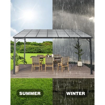 10' X 14' Outdoor Gazebo, Patio Hardtop Lean To Gazebo With Sturdy Steel Frame, Large Wall Mounted Heavy Duty Awning Outdoor Pergola For Porch, Deck 4 10' X 14' Outdoor Gazebo, Patio Hardtop Lean To Gazebo With Sturdy Steel Frame, Large Wall Mounted Heavy Duty Awning Outdoor Pergola For Porch, Deck - Image 4