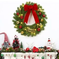 24 Inch Christmas Wreath With Red Bow & Balls, Artificial Pine Greenery Wreath For Home Fireplace Wall Window Porch Entryway 11 24 Inch Christmas Wreath With Red Bow & Balls, Artificial Pine Greenery Wreath For Home Fireplace Wall Window Porch Entryway -Living Aura Store GUEST 725b92f6 4ab7 4ae0 800b a6693a95b58a