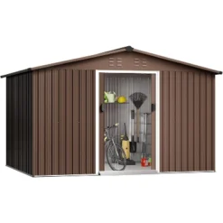 10X12 FT Outdoor Storage Shed, Galvanized Steel Storage Shed, Steel Sliding Doors, Weather Resistant, Garden Tool Shed With Lockable Door -Living Aura Store GUEST 729833f4 5114 42c1 8060 4f0a801e09ad