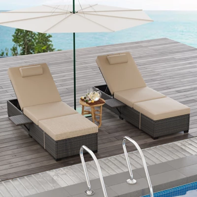 Wicker Chaise Outdoor,Reclining Adjustable Pool Rattan Chaise Chair,Patio Rattan Wicker Chaise Lounge Chair Set Of 2, For Pool Deck 8 Wicker Chaise Outdoor,Reclining Adjustable Pool Rattan Chaise Chair,Patio Rattan Wicker Chaise Lounge Chair Set Of 2, For Pool Deck - Image 8
